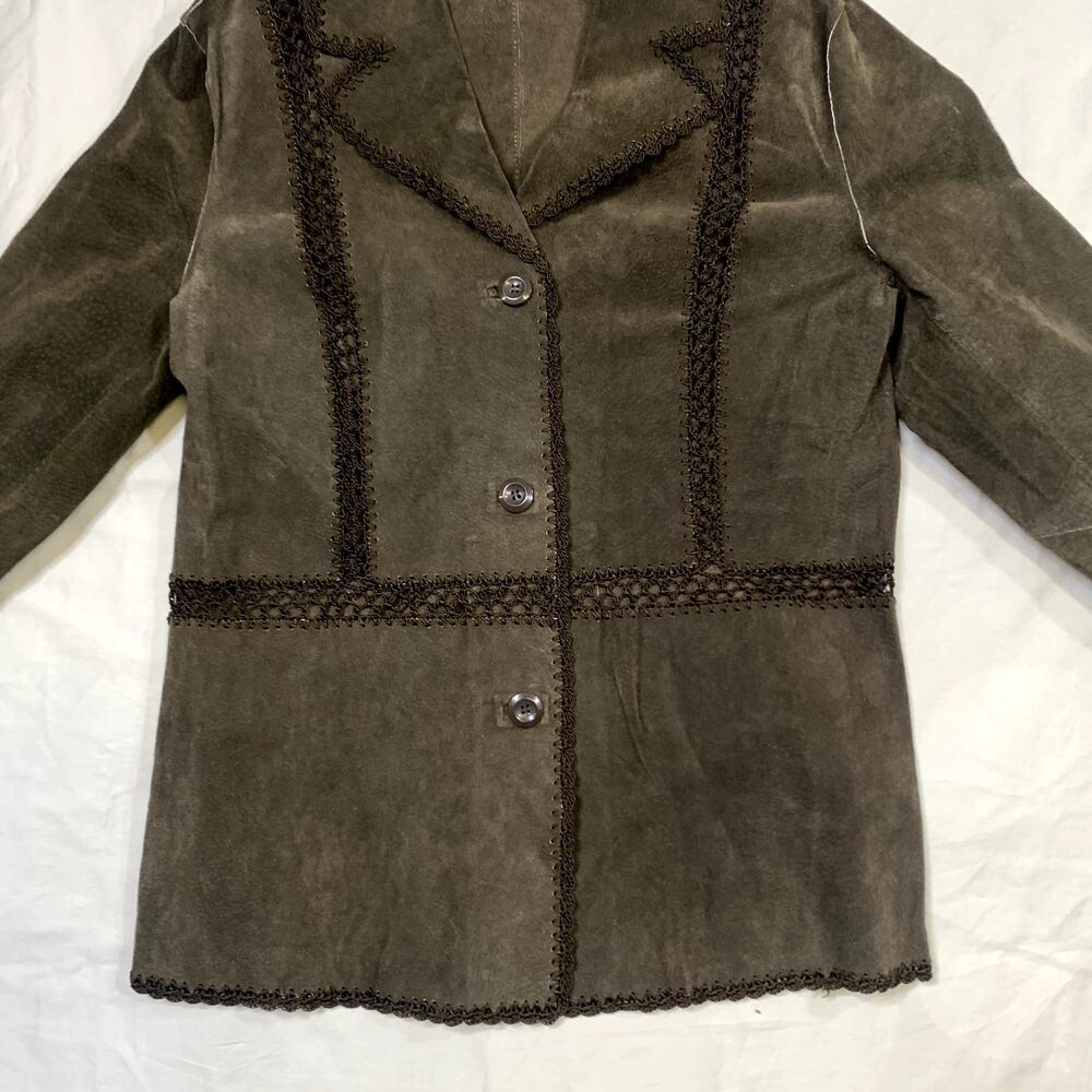 Y2k Boho Solid Brown Suede Patchwork Crochet Autu… - image 2